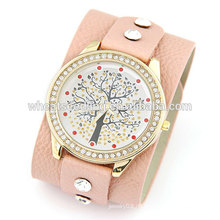 2015 Teenage Fashion Wide Strap mit Lucky Tree Freizeit echtes Leder Uhr für Frauen